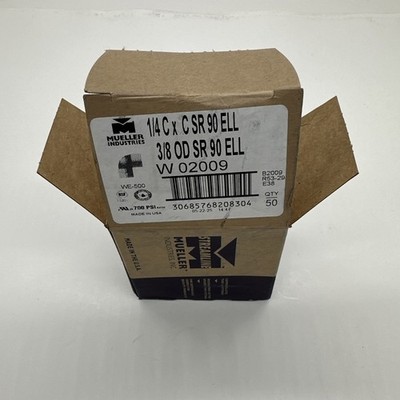 Box of 50 - Mueller Cooper Elbow W02009, 1/4''C x C SR 90° ELL 3/8'' OD SR 90° ELL