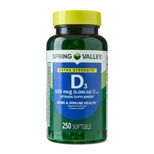 Spring Valley Extra Strength Vitamin D3 Supplement Softgels,125 mcg , 250 Count