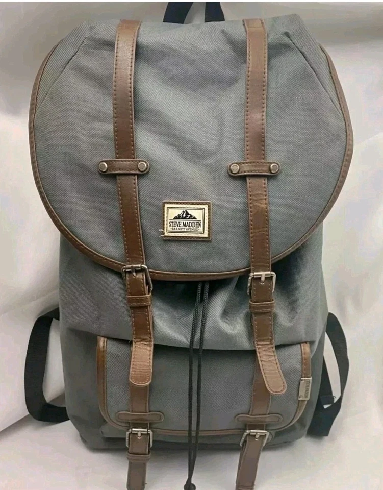 Steve Madden Hombres Utilidad Mochila de Viaje Bolso de Hombro Gris Marrón Correas de Cuero Foto 4 de 4