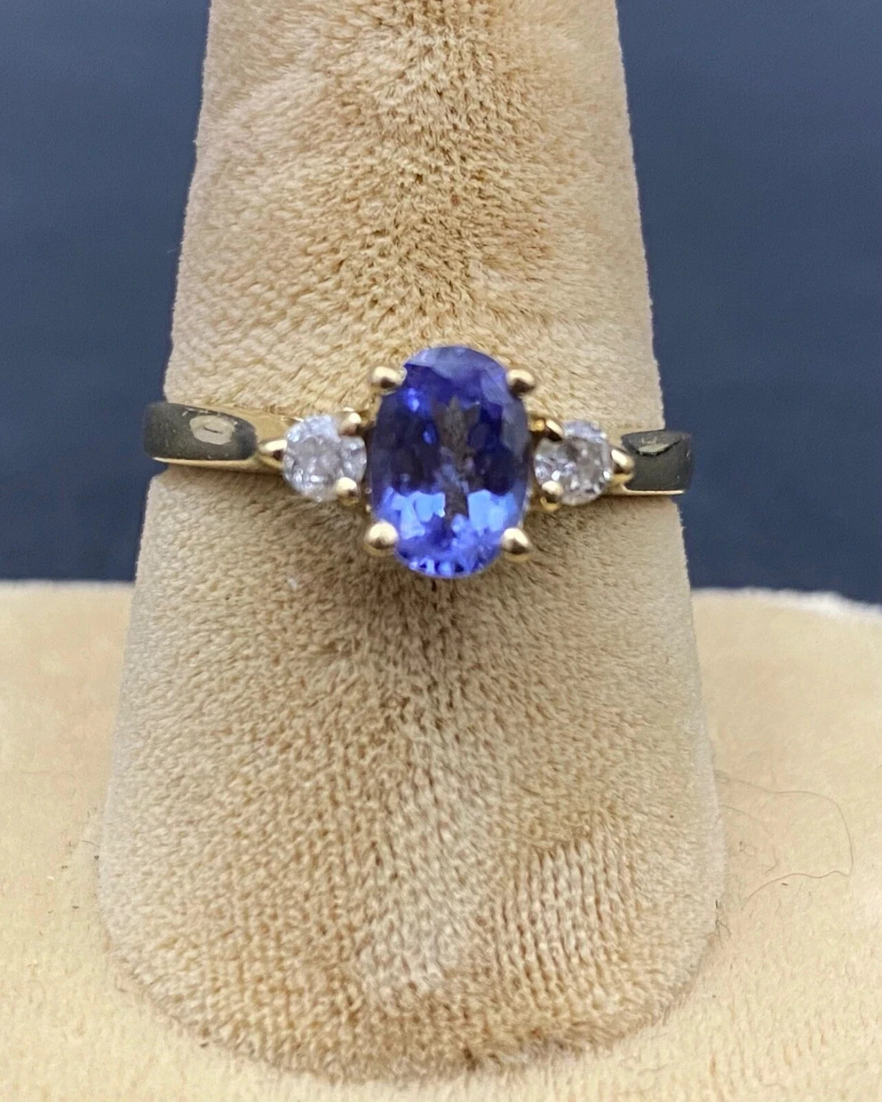 2.77 ct Oval Cut Tanzanite & Diamond Engagement Ring Real 14k SOLID Yellow Gold