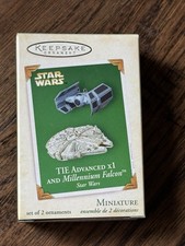 HALLMARK 2005 STAR WARS TIE ADVANCED X1 AND MILLENIUM FALCON MINIATURE ORNAMENT