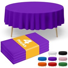 Purple Plastic Table Cloth - 4 Pack 84" Round Disposable Tablecloths for Roun...