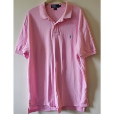 POLO BY RALPH LAUREN SIZE L PINK 2 BUTTON SHORT SLEEVE COTTON SHIRT W BLUE LOGO