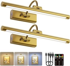 2 Pack 16" Brass Picture Art Lights Rechargeable Battery Wireless R035