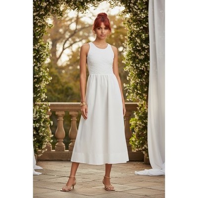 Bardot Bryony Orchid White Lace Poplin Midi Dress Pockets Size 12 NWT Romantic 