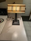 Vintage Bronze Banker Lamp Tiffany style Stained Slag Glass Mission Shade Retro