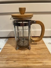 Glass And Stainless French Press Coffee Maker With Bamboo Handle Holds 20oz 7.5”