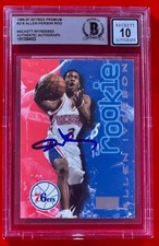 Allen Iverson 1996-97 Skybox Premium #216 Signed Auto Rookie Card Beckett BGS 10. rookie card picture