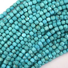 5mm faceted blue turquoise cube beads 15.5" strand