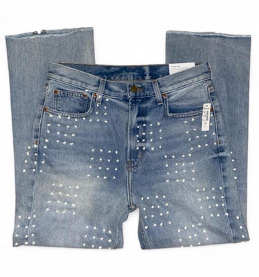 B Sides Women s Blue Studded Straight Jeans High Rise Relaxed Fit Size 26