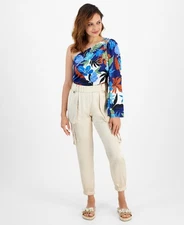 I.n.c. International Concepts Petite Satin High-Rise Cargo Pants,Brazilian Sand