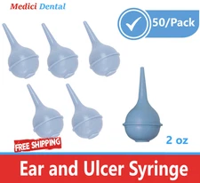 Case of 50 Ear Ulcer Bulb Syringe 2 oz Disposable Non Sterile Blister Blue 50Bx