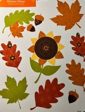 AUTUMN FALL LEAVES WINDOW CLINGS INDOOR DECORATIONS 9 PCS