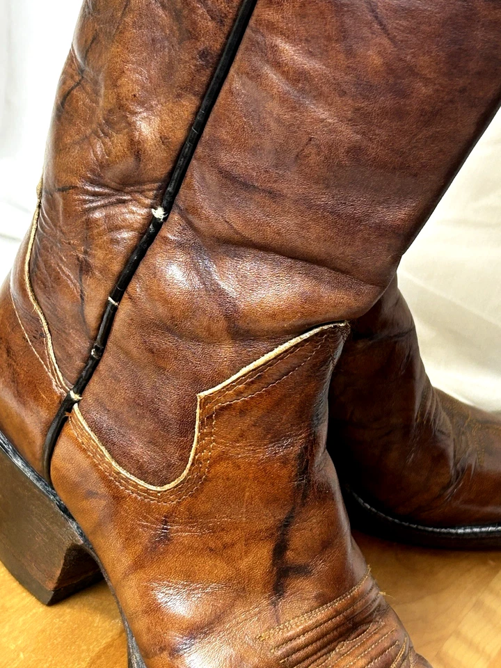 Botas vaqueras Sanders vintage de cuero hechas a mano para mujer talla 6B Foto 3 de 4