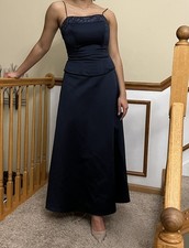 Mori Lee Navy Blue Formal Gown W/ Floral Design Top Shawl Is Included -Size 9/10