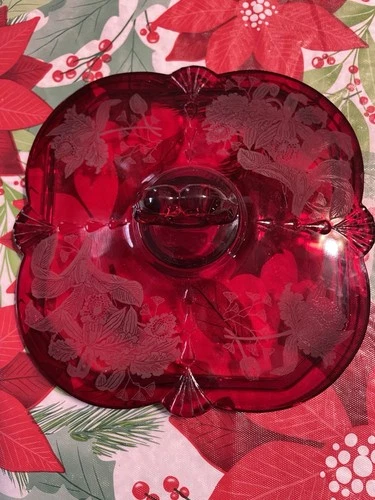 Paden City Red Ruby Orchid Candy Dish Depression Glass .  Top and 3 part Bottom.