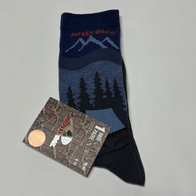 Mossy Oak Crew Socks Mens 10-13 Blue New Mountain Forest Landscape MOM454-MUL