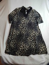 Loveriche Shift Dress Womens Large Multicolor Woven Leopard Print Keyhole Mock