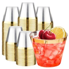 RACETOP 9 oz Clear Disposable Plastic Cups with Gold Rim [200 Pack], Gold Rim...