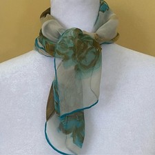 Sheer Chiffon Floral Scarf with bc Hand-Rolled Edges