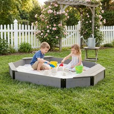 Solid Wood Octagon Sandbox with Cover, Liner  Storage for Kids