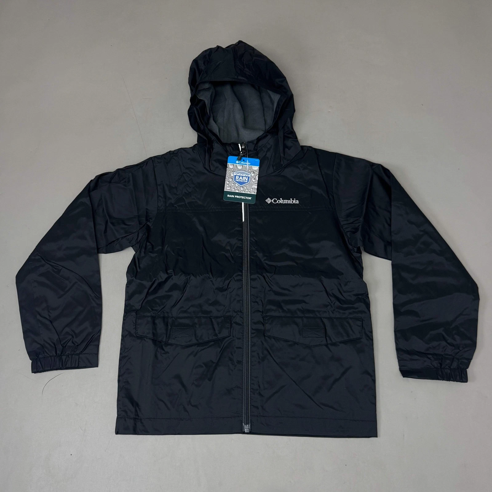 COLUMBIA Rain-Zilla Fleece Lined ZipUp Jacket Unisex Youth Sz XS Black RB3418-01
