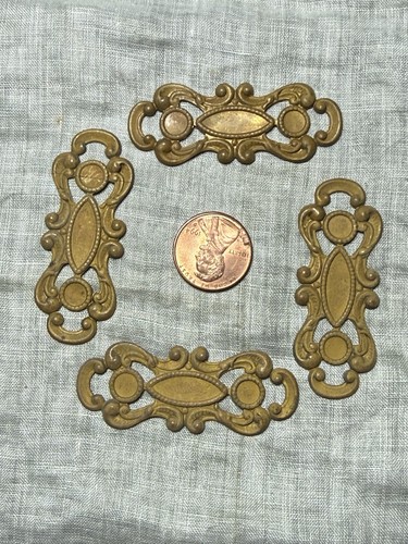 4 Vintage Brass w Patina Art Nouveau Findings