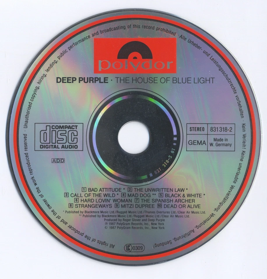 Deep Purple – The House Of Blue Light 831 318-2 CD Germany 1987 old release - Bild 2 von 3