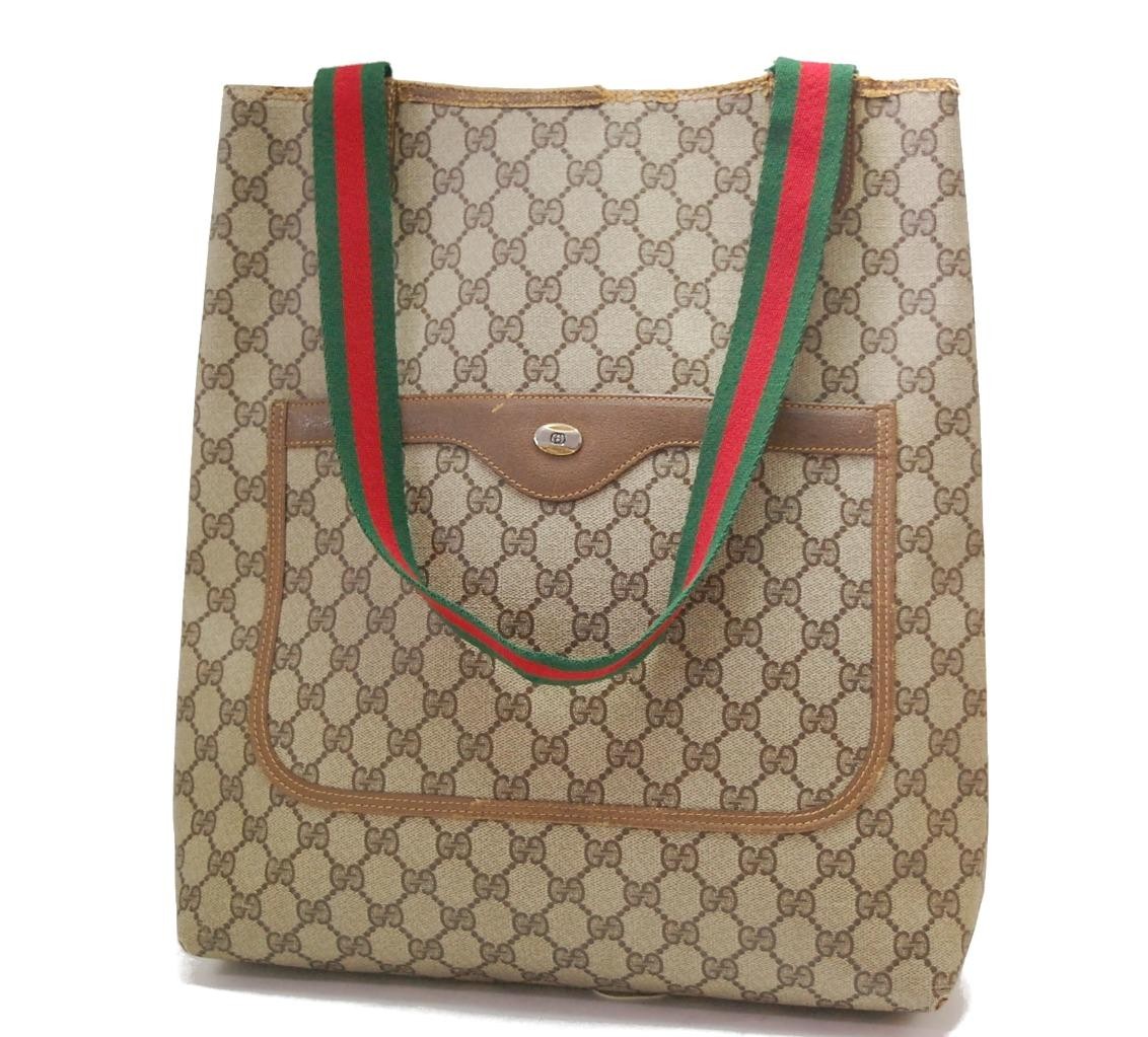 GUCCI GG Sherry Line Shoulder Tote Bag PVC Leather Brown 0512a