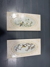 Pair Of Hand Painted Ceramic Bird / Tree Tile...