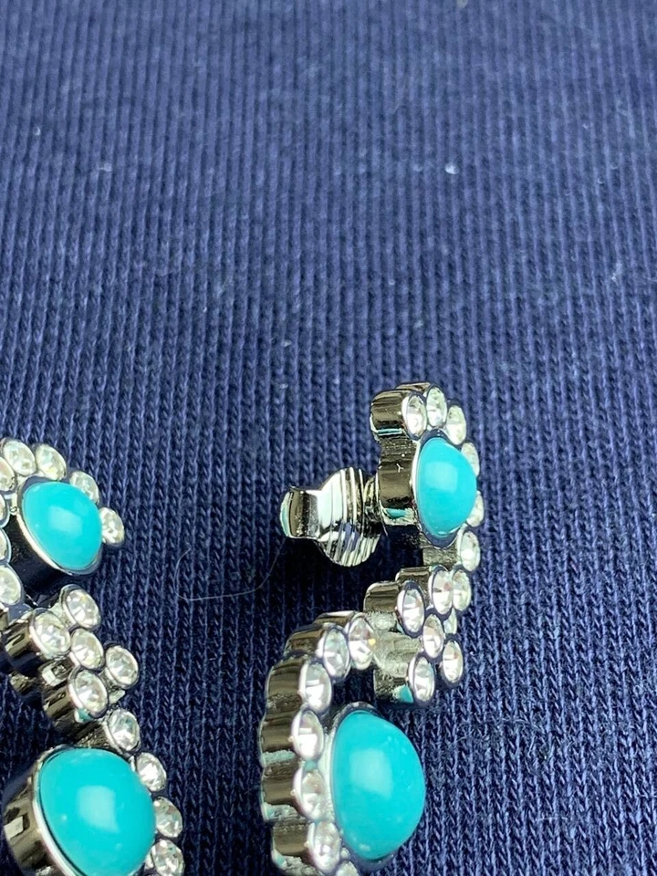 Chanel Silver Blue Stone CC Charm Dangle Drop Earrings - Image 2 of 4