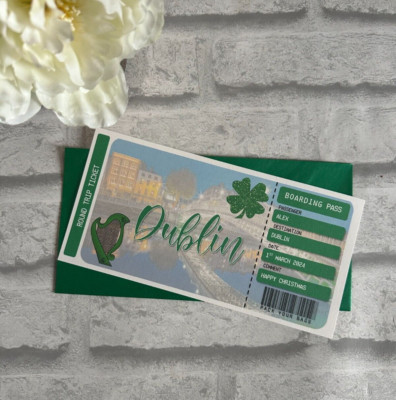 Personalisierte Bordkarte DUBLIN, IRLAND, Flugticket, Überraschung