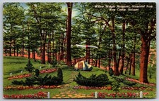 New Castle Indiana~Wilbur Wright Memorial Plaque @ Park~Vintage Linen Postcard