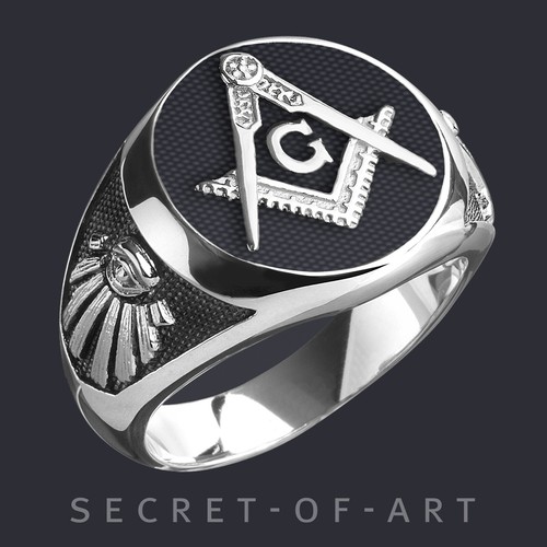 Masonic Ring Blue Lodge 925 Silver Freemason Masonry All Seeing Eye blackened - Picture 20 of 24