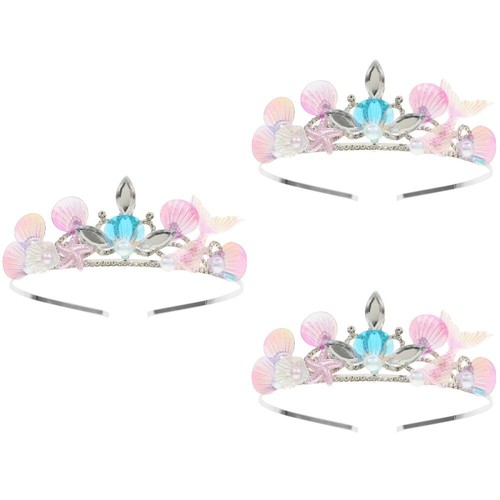 3 Count Mermaid Hair Crown Bride Child Girl Headbands Birthday for Girls