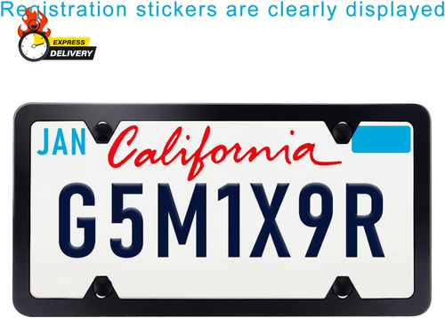 License Plate Frames Black, 2Pcs 4 Hole License Plate Holders, License Plate Fra - Picture 2 of 12