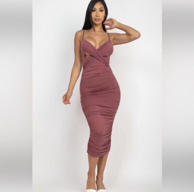 fitted lace wedding dress Emma Ruched Knit V-neck Midi Wrap Dress main image 0