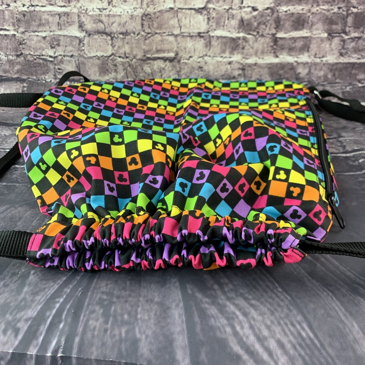 Disney Parks Mickey Black Rainbow Design Draw String Day Bag 
