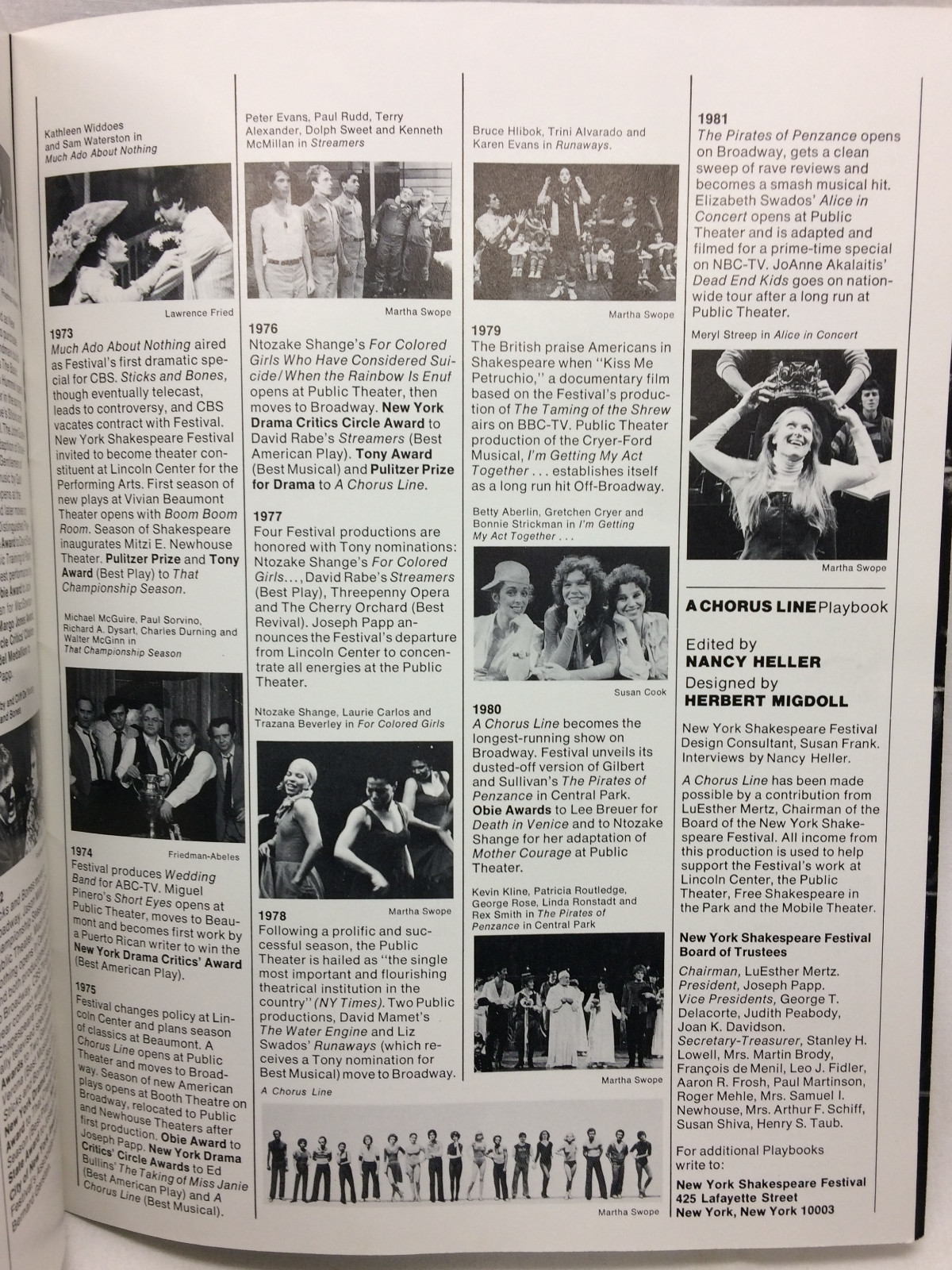 1981 Program for "A Chorus Line" New York Shakespeare Festival 1954-1980  Timelin | eBay