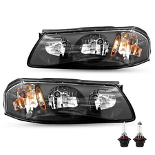 W/Bulbs For 2000-2005 Chevy Impala Black Housing Headlights Assembly LH+RH 00-05