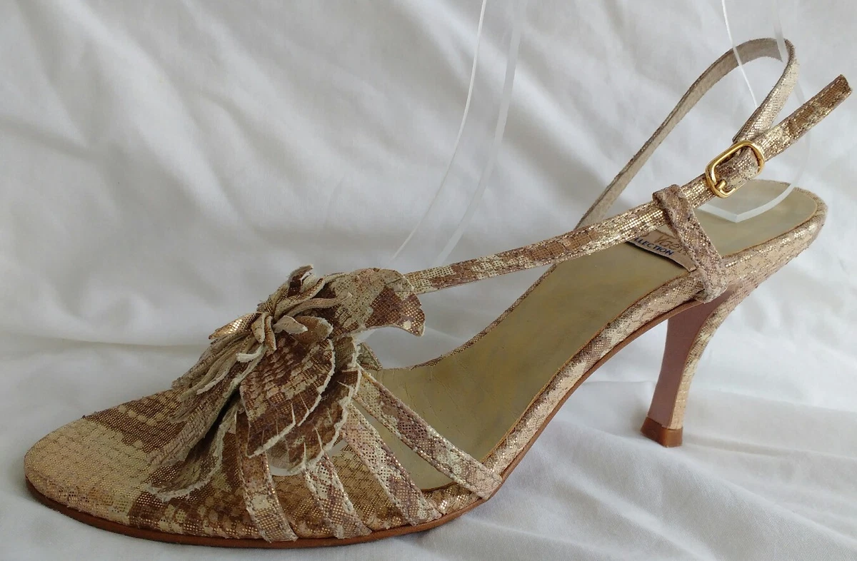 Womens Ladies Gino Vaello Gold Shoes High Stiletto Heeled Sandals Size 6 39 Used