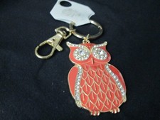 ORANGE OWL METAL ENAMEL RHINESTONE KEYCHAIN PURSE CLIP