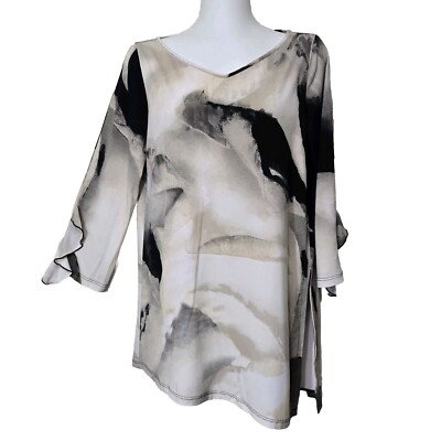 Clara Sun Woo Top Womens XS Neutral Colors Stretch Long Sleeve w Ruffle Tunic
