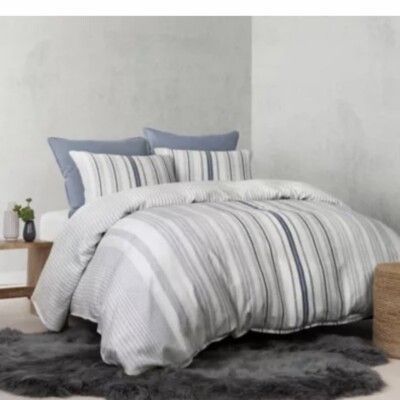 New UGG Nomad 5P Queen Duvet w/2 Std Shams  2 Euro Shams Seal Gray Denim Snow