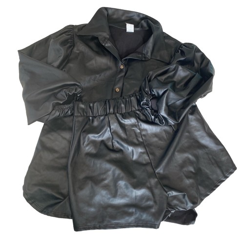Gibiu Faux leather 2 Pc outfit M/L Black Top Shorts Pockets Puff Sleeves Retro