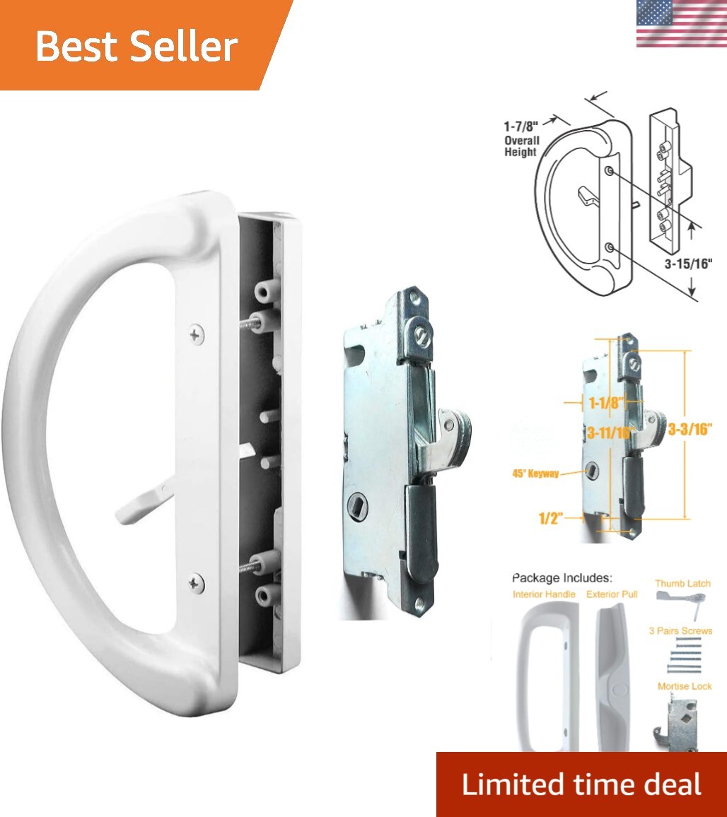 Patio Door Handle Set + Mortise Lock 45° Perfect Replacement for Sliding Glas...
