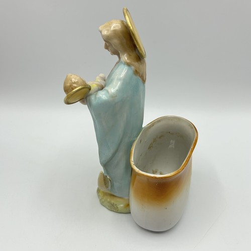 MCM Mary Baby Jesus Ceramic Planter Vase Madonna Standing Crescent Moon Gold 8" - Picture 8 of 18