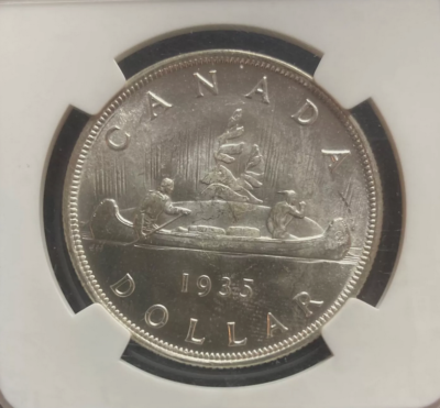 1935 S$1 SILVER DOLLAR GEORGE-V CANADA GEM-BU NGC MS65 RARITY R4