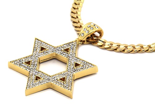 Mens Gold Star of David Pendant Hip-Hop 