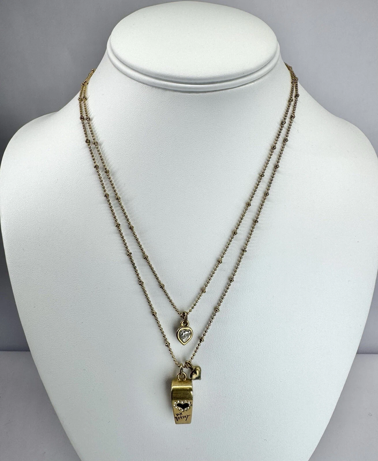 BETSEY JOHNSON Heart Whistle Charm Dainty Chain Vintage Necklace Jewelry N11